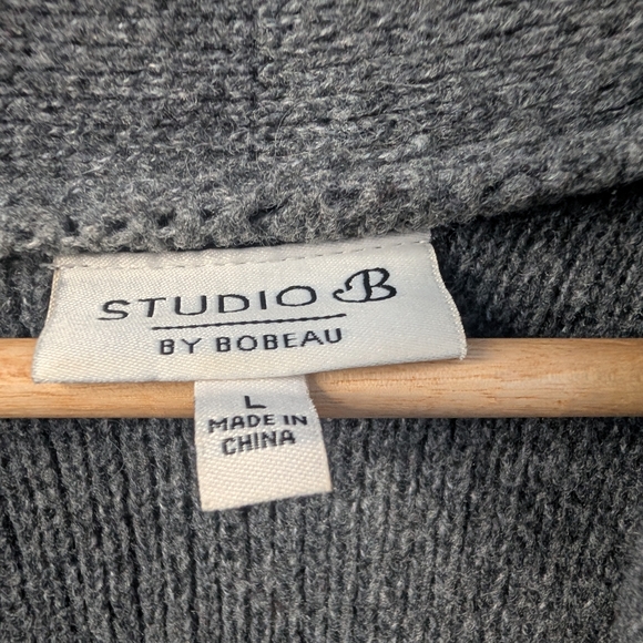 Studio B by Bobeau Long Open Front Cardigan Sweater Gray Brown Chevron – L - Picture 2 of 5